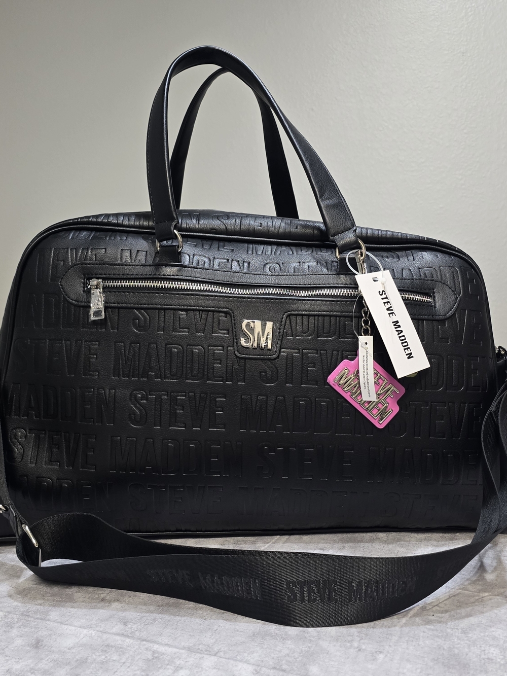 Steve Madden Black Embossed SM Weekend Duffel